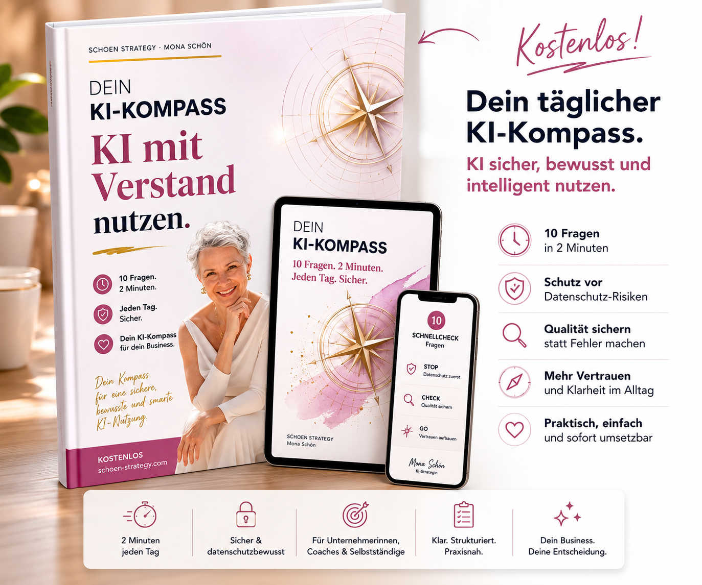 Dein täglicher KI-Kompass — KI-Schnellcheck als Buch, Tablet und Handy: 10 Fragen in 2 Minuten für sichere, bewusste KI-Nutzung.